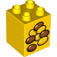 31110pb140 - Duplo, Brick 2 x 2 x 2 with Brown and Yellow Food Pellets Pattern