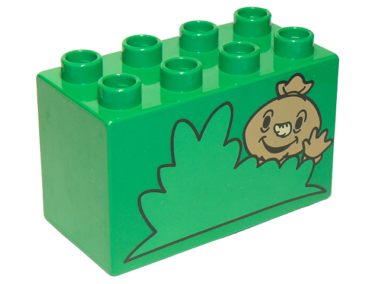 31111pb017 - Duplo, Brick 2 x 4 x 2 with Bush and Spud the Scarecrow Pattern