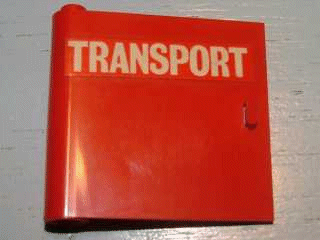 3195pb04 - Door 1 x 5 x 4 Left with White 'TRANSPORT' on Red Background Pattern (Sticker) - Set 725-2