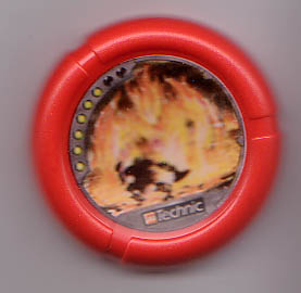 32171pb011 - Throwing Disk with Throwbot Torch / Slizer Fire 6 Pips, LEGO Technic Logo, and Robot Fighting Fire Creature Pattern