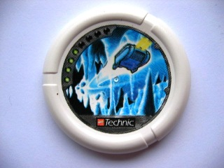 32171pb015 - Throwing Disk with Throwbot Ski / Slizer Ice 4 Pips, LEGO Technic Logo, and Flying Box in Ice Cave Pattern