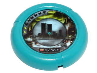 32171pb019 - Throwing Disk with Throwbot Turbo / Slizer City 2 Pips, LEGO Technic Logo, and City Skyline Emblem Pattern