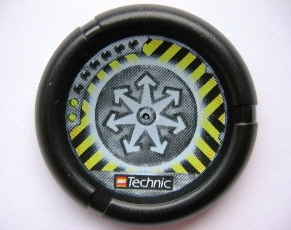 32171pb031 - Throwing Disk with Throwbot Jet / Slizer Judge 2 Pips, LEGO Technic Logo, and Radiating Arrows and Danger Stripes Emblem Pattern