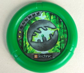 32171pb037 - Throwing Disk with Throwbot Amazon / Slizer Jungle 2 Pips, LEGO Technic Logo, and Leaf Emblem Pattern