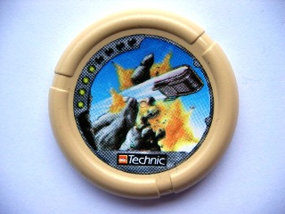 32171pb045 - Throwing Disk with Throwbot Granite / Slizer Rock 4 Pips, LEGO Technic Logo, and Flying Box Hitting Rock Pattern