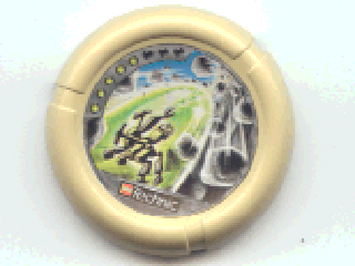 32171pb046 - Throwing Disk with Throwbot Granite / Slizer Rock 5 Pips, LEGO Technic Logo, and Robot Shielding Falling Rocks Pattern