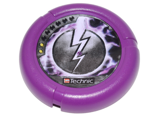 32171pb049 - Throwing Disk with Throwbot Electro / Slizer Energy 2 Pips, LEGO Technic Logo, and Lightning Emblem Pattern