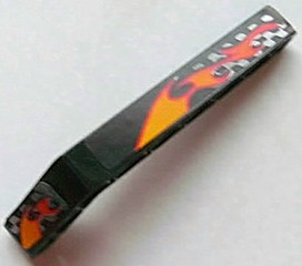 32271pb003R - Technic, Liftarm, Modified Bent Thick 1 x 9 (7 - 3) with Flames and Silver Checkered Pattern Right (Stickers) - Set 8645