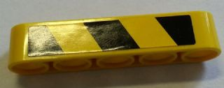 32316pb015R - Technic, Liftarm Thick 1 x 5 with Black and Yellow Danger Stripes Pattern Model Right Side (Sticker) - Set 8258