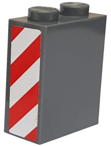 3245bpb28R - Brick 1 x 2 x 2 with Inside Axle Holder with Red and White Danger Stripes Pattern Model Right Side (Sticker) - Set 8077