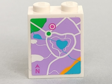 3245cpb061 - Brick 1 x 2 x 2 with Inside Stud Holder with Lavender Map Heartlake City Pattern (Sticker) - Set 41013