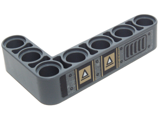 32526pb008R - Technic, Liftarm, Modified Bent Thick L-Shape 3 x 5 with White Triangles and Vent Grille Pattern Model Right Side (Sticker) - Set 70227