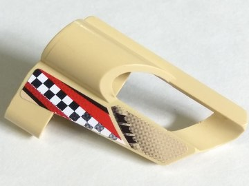 32527pb10 - Technic, Panel Fairing # 5 Small Short, Large Hole, Side A with Red Stripes, Black and White Checkered Pattern (Sticker) - Set 8371