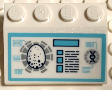 3297pb053 - Slope 33 3 x 4 with Screen with Dinosaur Egg, Buttons and DNA Double Helix Pattern (Sticker) - Set 75939