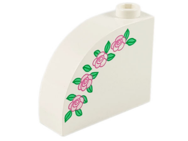 33243px1 - Slope, Curved 3 x 1 x 2 with Hollow Stud with Pink Roses and Green Leaves Pattern