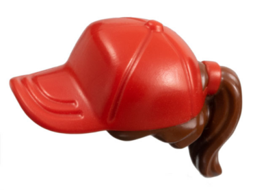 35660pb01 - Minifigure, Hair Combo, Hair with Hat, Ponytail with Molded Red Ball Cap Pattern