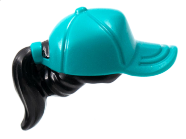 35660pb08 - Minifigure, Hair Combo, Hair with Hat, Ponytail with Molded Dark Turquoise Ball Cap Pattern