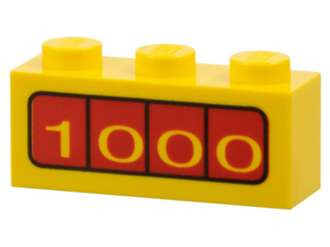 3622pb006 - Brick 1 x 3 with '1000' on Red Background Pattern on Both Sides