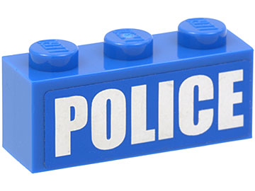 3622pb040 - Brick 1 x 3 with White 'POLICE' Bold Narrow Large Font on Blue Background Pattern (Sticker) - Set 4440