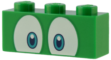 3622pb143 - Brick 1 x 3 with Dark Blue and Dark Turquoise Eyes on White Background Pattern (Super Mario Spike Upper Face)