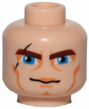 3626pb0075 - Minifigure, Head Male Brown Thick Eyebrows, Blue Eyes, Scar and Lines Pattern (SW Clone Wars Anakin)
