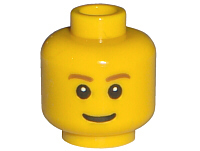 3626pb0121 - Minifigure, Head Brown Eyebrows, Thin Grin, Black Eyes with White Pupils Pattern