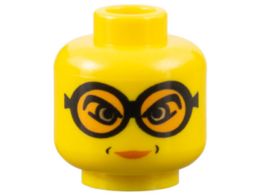 3626pb0126 - Minifigure, Head Female Glasses with Orange Goggles, Dimples Around Lips Patternd