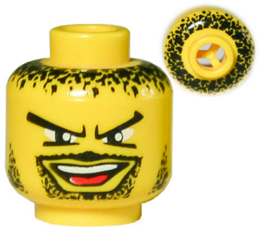 3626pb0165 - Minifigure, Head Moustache Open Mouth, Goatee, V Brow Eyes, Black Hair, Stubble Pattern