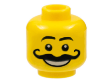 3626pb0174 - Minifigure, Head Moustache Curly Long Thick, White Grin, Raised Eyebrows Pattern