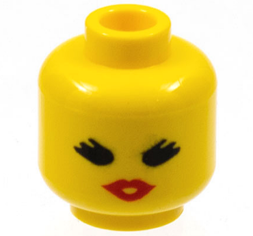 3626pb0175 - Minifigure, Head Female with Black Eyes with Thick Eyelashes, Red Lips, Open Mouth Pattern