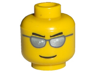 3626pb0193 - Minifigure, Head Glasses with Silver Sunglasses, Black Eyebrows Pointed, Thin Grin Pattern