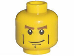 3626pb0204 - Minifigure, Head Male Brown Eyebrows, Black Cheek Lines and Chin Dimple, Smirk Pattern