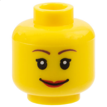 3626pb0205 - Minifigure, Head Female with Brown Thin Eyebrows, White Pupils and Short Eyelashes, Wide Smile with Red Lips Pattern