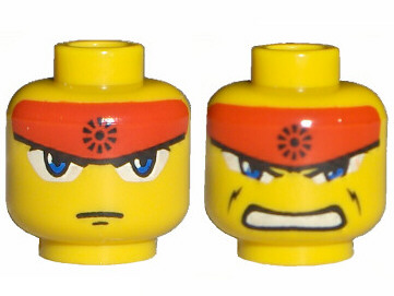 3626pb0254 - Minifigure, Head Dual Sided Exo-Force Blue Eyes, Red Headband, Closed Mouth / Bared Teeth Pattern (Ryo)