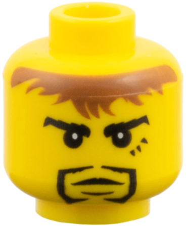 3626pb0264 - Minifigure, Head Black Goatee, Messy Brown Hair, Cleft Chin, 3 Marks under Left Eye Pattern (Adric)