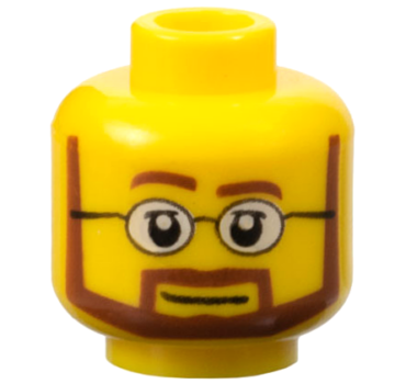 3626pb0267 - Minifigure, Head Reddish Brown Eyebrows, Moustache, and Angular Beard, Upper Eyelids, Black Glasses with White Lenses, Neutral Pattern