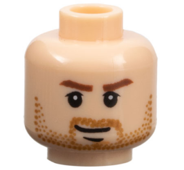 3626pb0282 - Minifigure, Head Male Reddish Brown Eyebrows, Medium Nougat Beard Stubble, Chin Dimple, and Closed Mouth Lopsided Grin Pattern