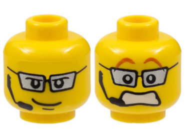 3626pb0303 - Minifigure, Head Dual Sided Silver Glasses, Headset, Smile / Scared Pattern
