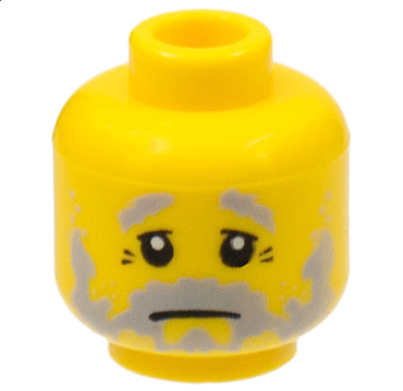 3626pb0327 - Minifigure, Head Beard Scruffy Light Bluish Gray, Downturned Mouth and Eyebrows, Crow's Feet Wrinkles Pattern