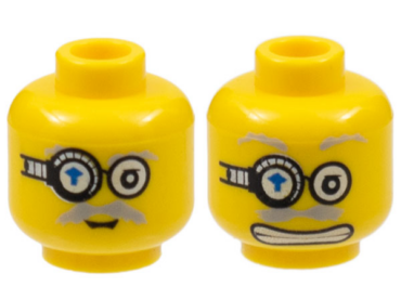 3626pb0355 - Minifigure, Head Dual Sided Power Miner Glasses with Blue Arrow, Gray Eyebrows, Moustache, Mouth Closed / Mouth with Teeth Pattern