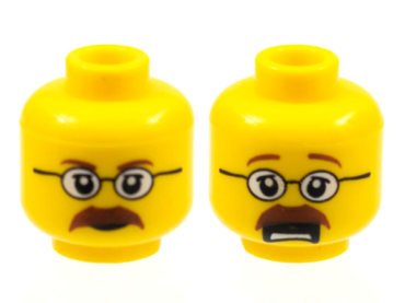 3626pb0404 - Minifigure, Head Dual Sided Glasses, Brown Eyebrows and Moustache Closed Mouth / Open Mouth Scared Pattern