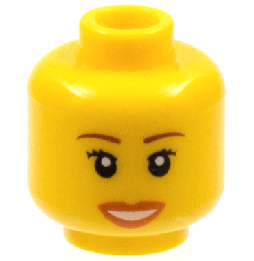 3626pb0411 - Minifigure, Head Female Reddish Brown Eyebrows, Peach Lips Open Smile Pattern