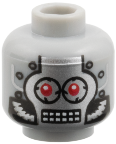 3626pb0434 - Minifigure, Head Silver Faceplate, Red Eyes and Rectangular Grid Mouth Pattern