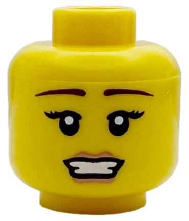 3626pb0439 - Minifigure, Head Female Reddish Brown Eyebrows, Pink Lips, Open Mouth Pattern