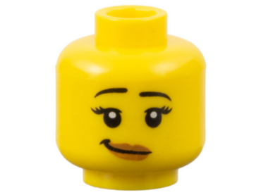 3626pb0540 - Minifigure, Head Female Black Eyebrows Raised, Eyelashes, Medium Nougat Lips, Lopsided Grin with Dimple Pattern