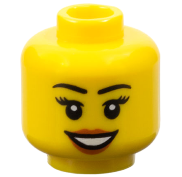 3626pb0633 - Minifigure, Head Female Black Eyebrows and Eyelashes, Medium Nougat Lips, and Open Mouth Smile with Teeth Pattern