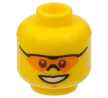 3626pb0641 - Minifigure, Head Glasses with Orange Sunglasses with Nose Piece, Open Mouth Smile, Chin Dimple Pattern
