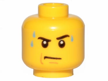 3626pb0643 - Minifigure, Head Male Stern Black Eyebrows, White Pupils, Frown, Sweat Drops Pattern
