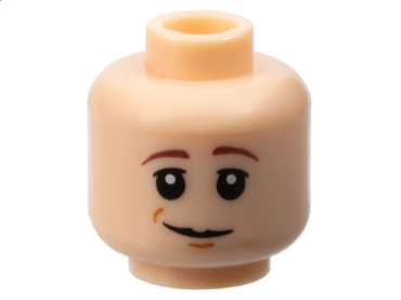 3626pb0655 - Minifigure, Head Reddish Brown Eyebrows, Upper Eyelids, Dark Orange Chin Dimple, Lopsided Grin Pattern