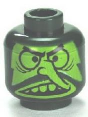 3626pb0665 - Minifigure, Head Lime Face with Angry Eyebrows, Large Eyes, Long Nose, Beard, and Open Mouth with Top Teeth Pattern